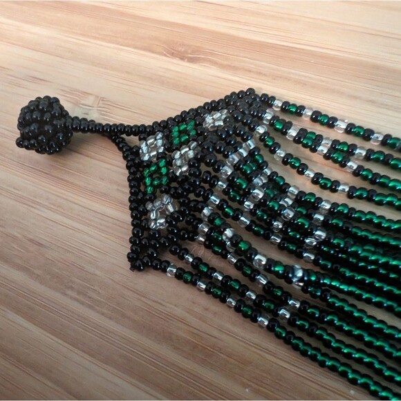 Seed Bead bracelet multi strands green black white geometric tribal - Picture 2 of 5